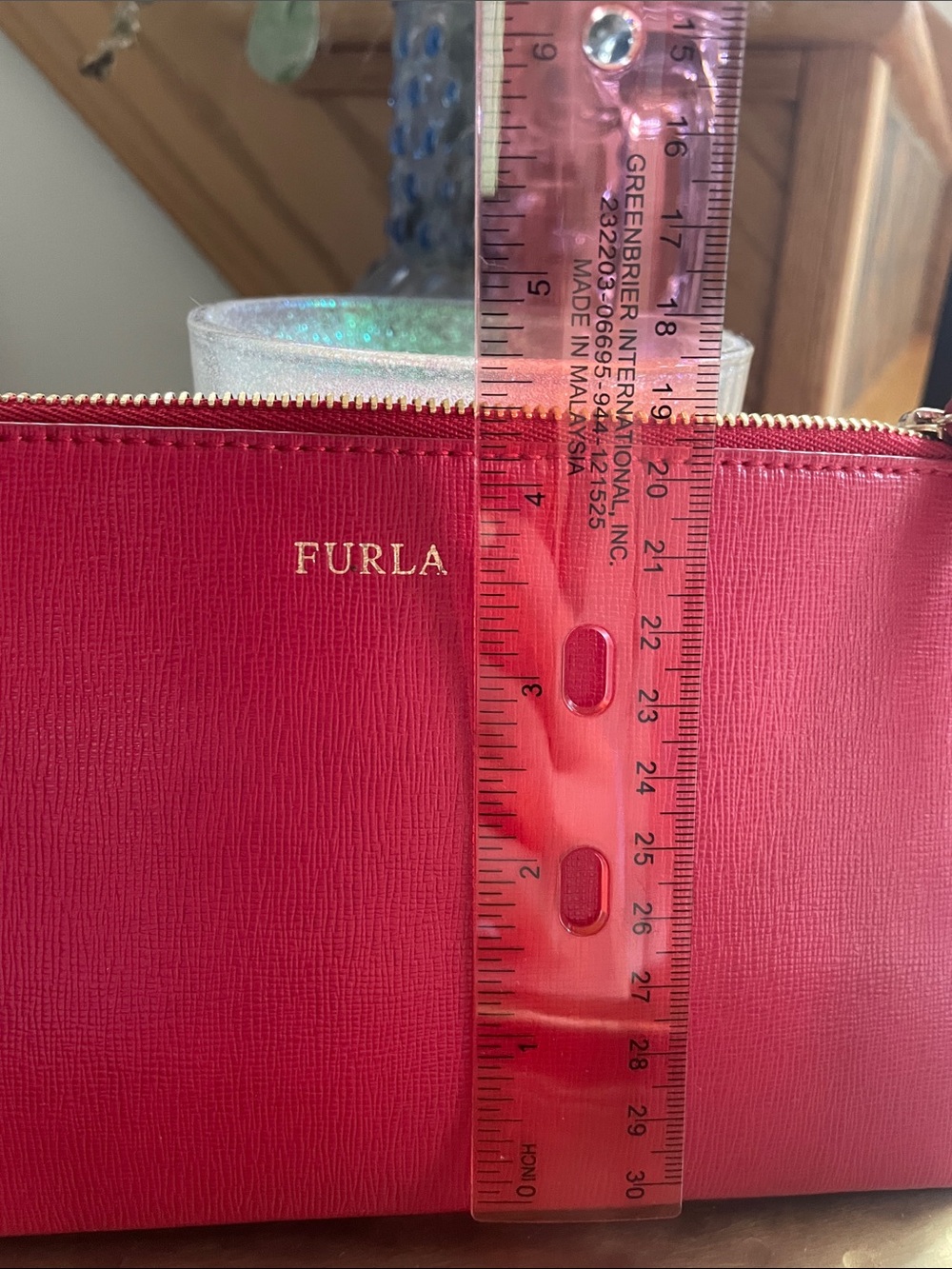 Furla Raspberry Red Leather Wristlet Clutch Zippered Wrist Strap - Picture 10 of 10